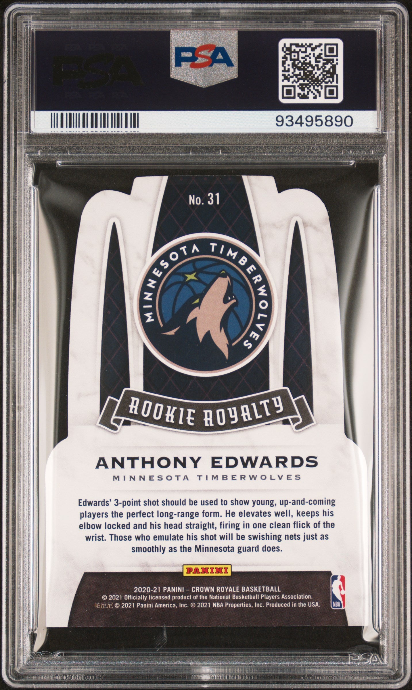 2020 Panini Crown Royale Rookie Royalty Anthony Edwards 05/99 PSA 10