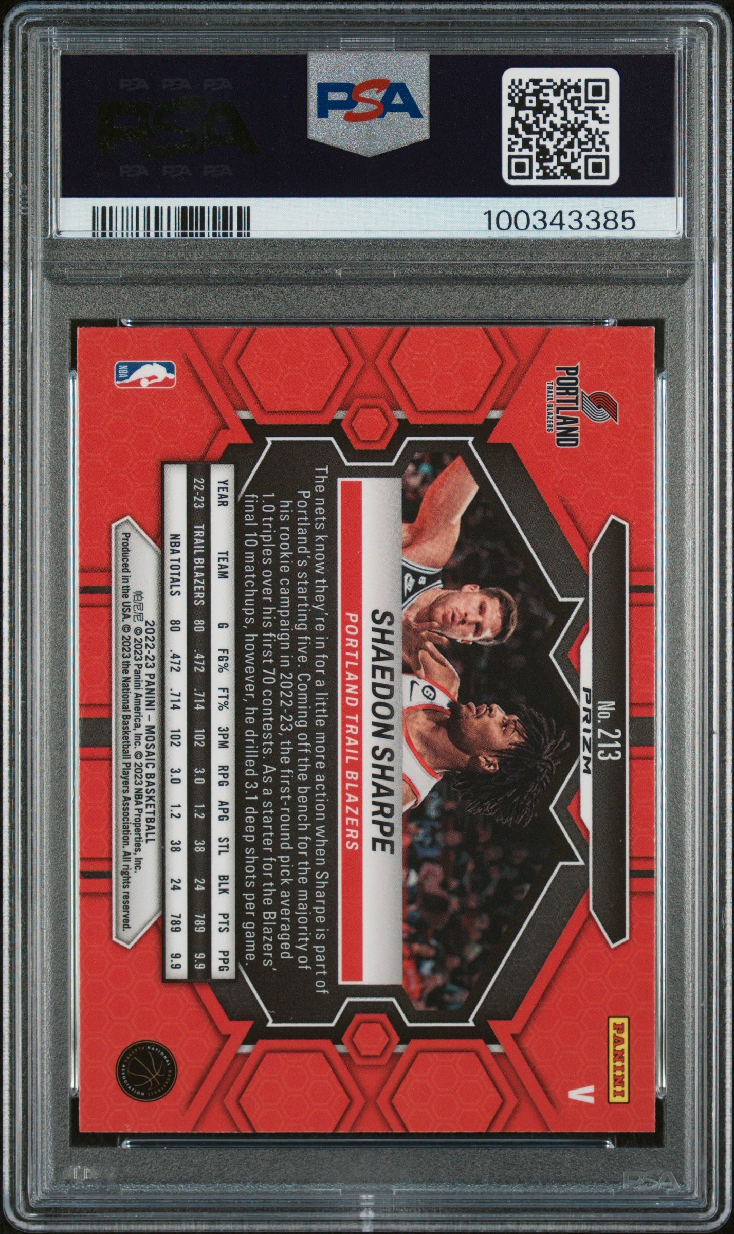2022 Panini Mosaic Shaedon Sharpe Variation Fast Break PSA 9