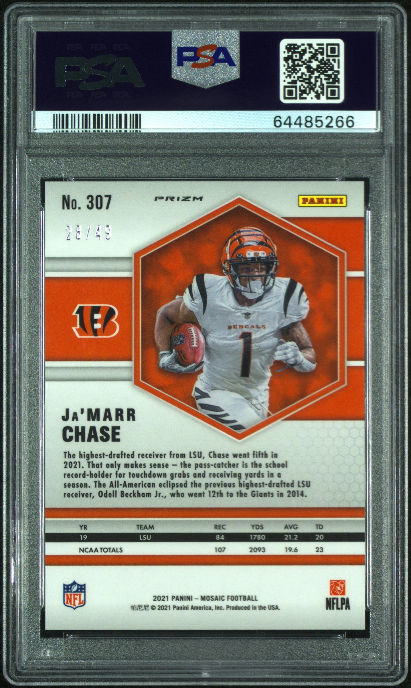 2021 Panini Mosaic Ja’Marr Chase Purple PSA 10
