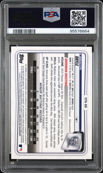2020 Bowman Chrome Prospect Autographs Brenton Doyle Blue Choice /150 PSA 10