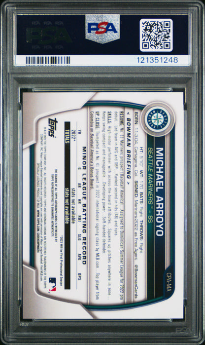 2023 Bowman Chrome Prospect Autographs Michael Arroyo PSA 9