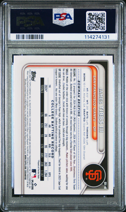 2024 Bowman Draft Sapphire Edition James Tibbs III PSA 10