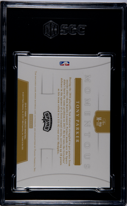 2016 Panini Flawless Tony Parker Momentous Patch Autograph /25 SGC 9