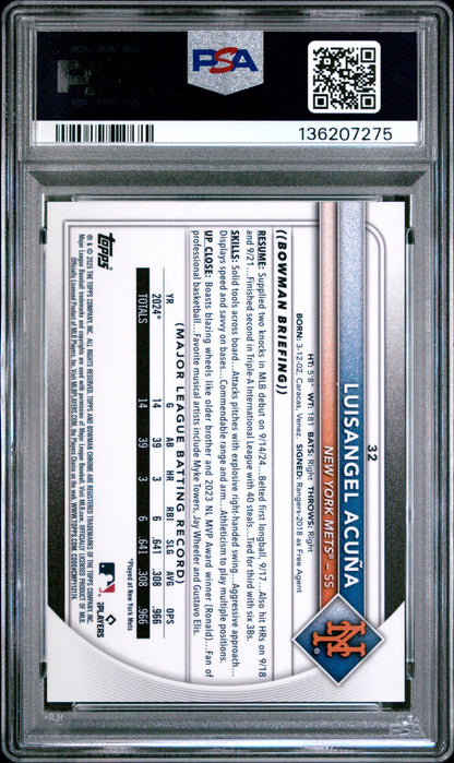2025 Bowman Chrome Sapphire Edition Luisangel Acuna Image Variation Gold 39/50 PSA 10