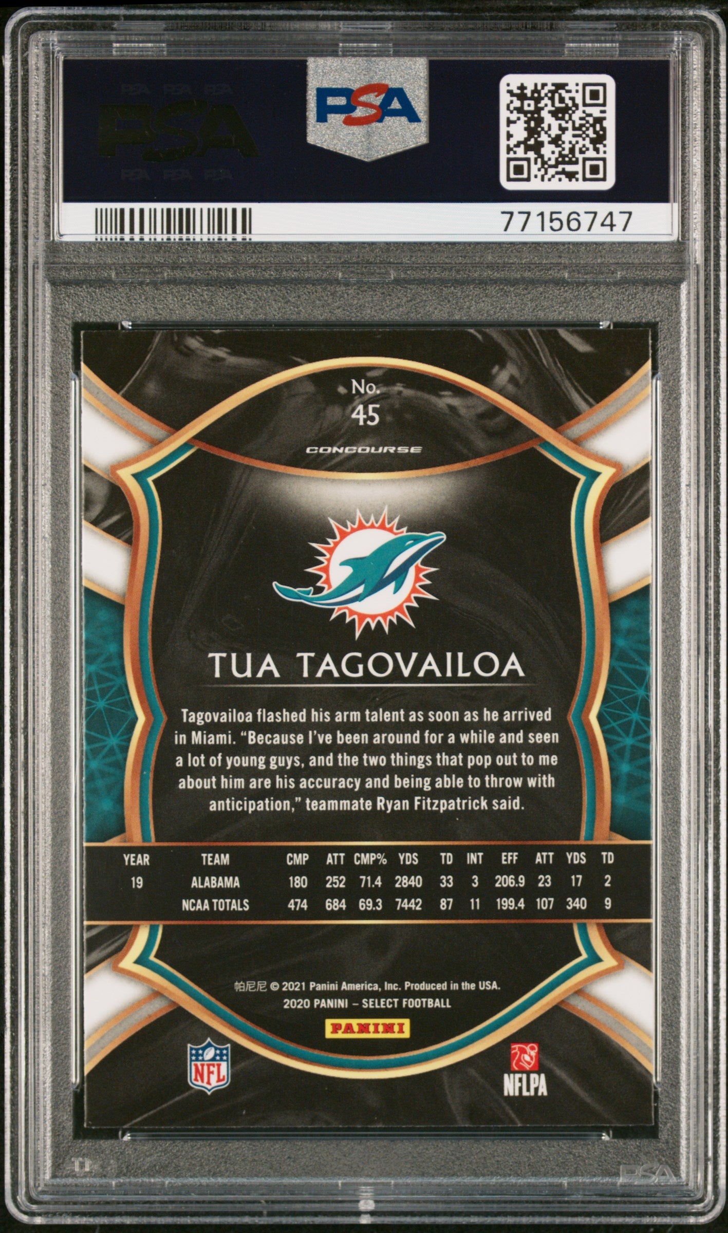 2020 Panini Select Tua Tagovailoa #45 PSA 10
