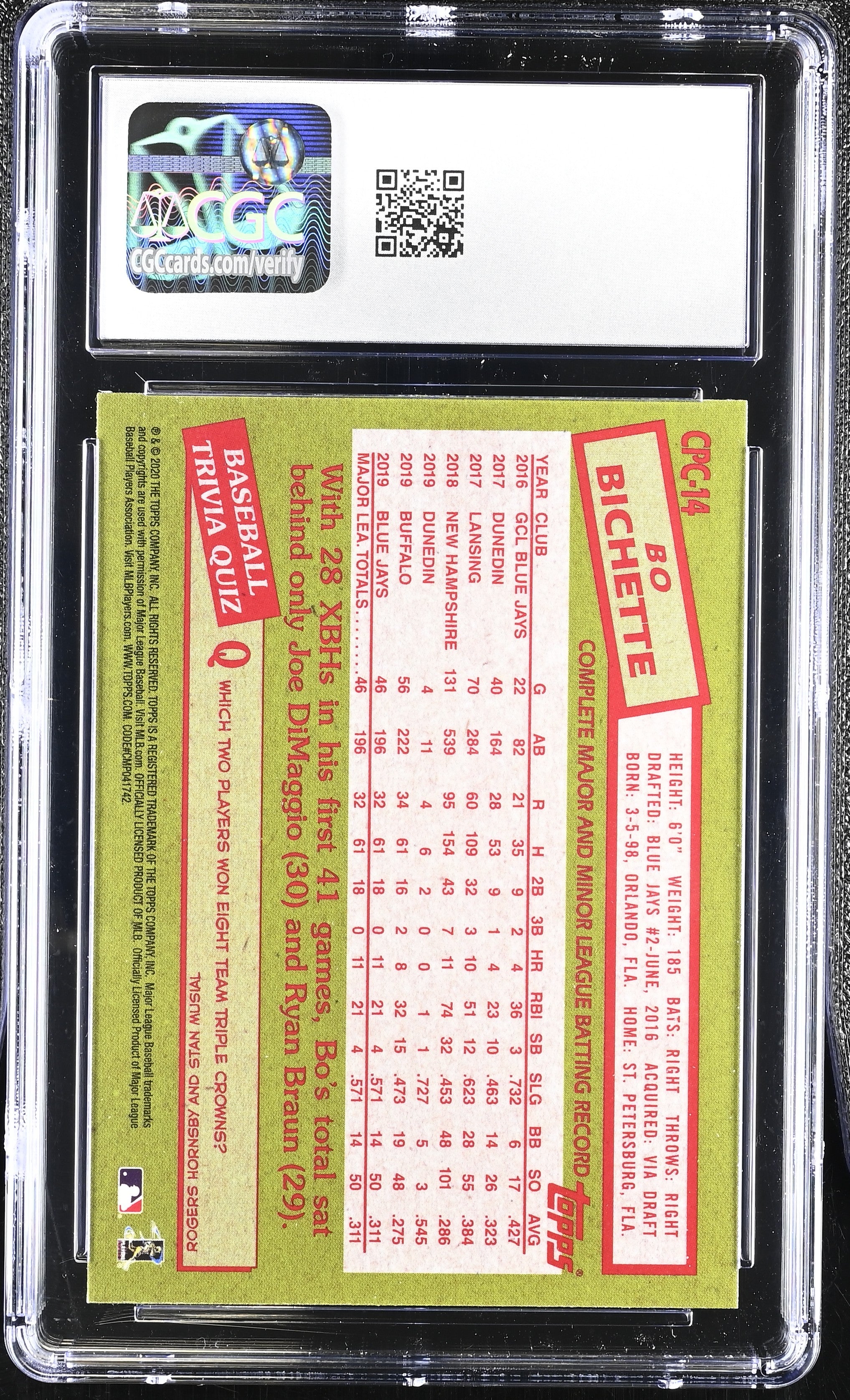 2020 Topps Update Bo Bichette '85 Silver Pack CGC 9.5