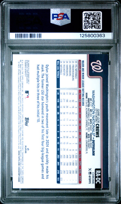 2025 Topps Chrome Rookie Autographs Dylan Crews Purple Speckle 248/299 PSA 9