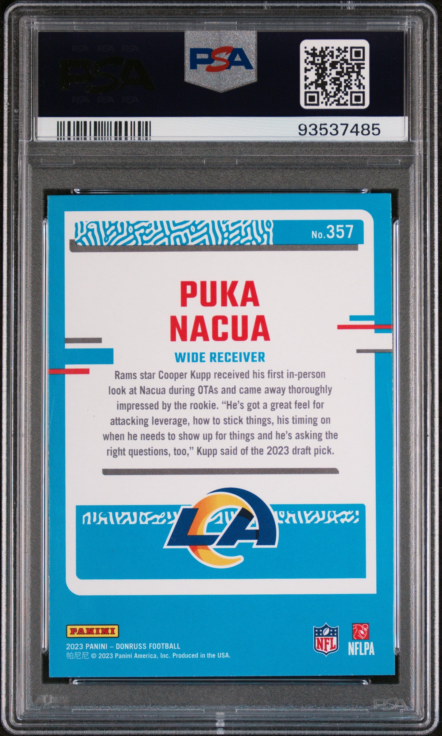2023 Panini Donruss Puka Nacua #357 Press Proof Blue PSA 9