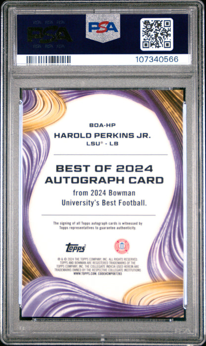 2024 Bowman Best University Harold Perkins JR. Teal Geometric Auto /15 PSA 10