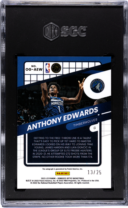 2021 Donruss Optic Anthony Edwards Opti-Graphs /25 Auto SGC 9