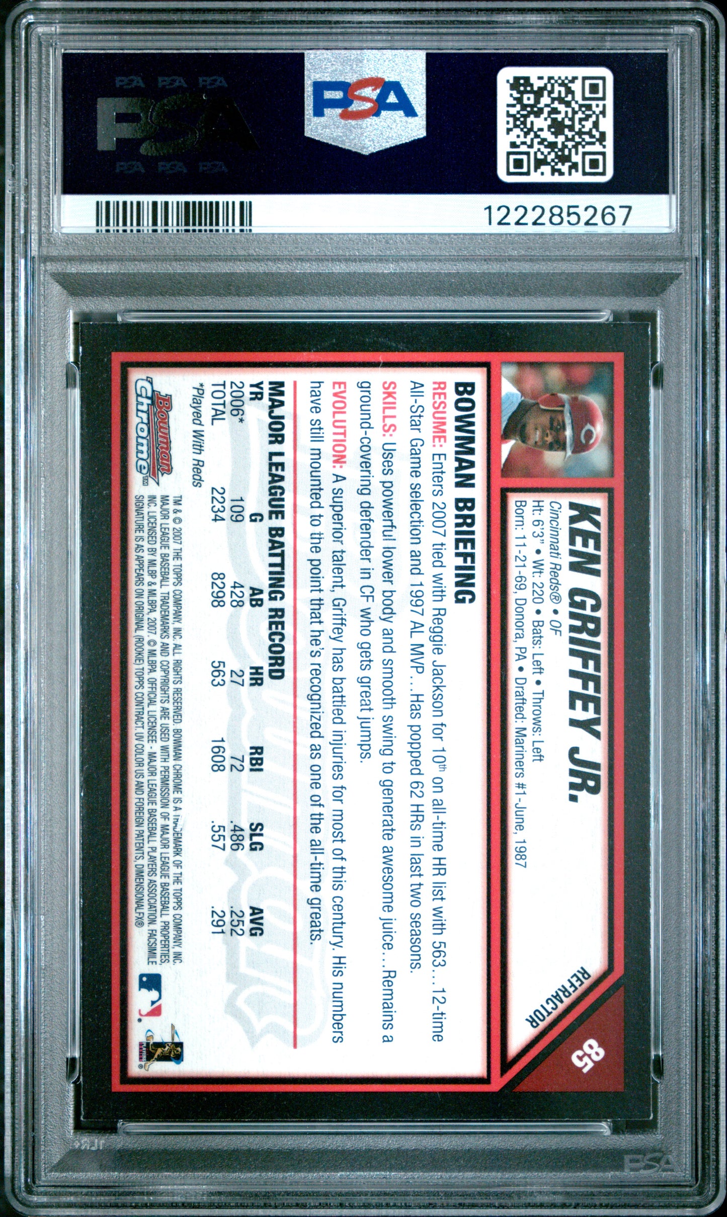 2007 Bowman Chrome Ken Griffey JR. Refractor PSA 9