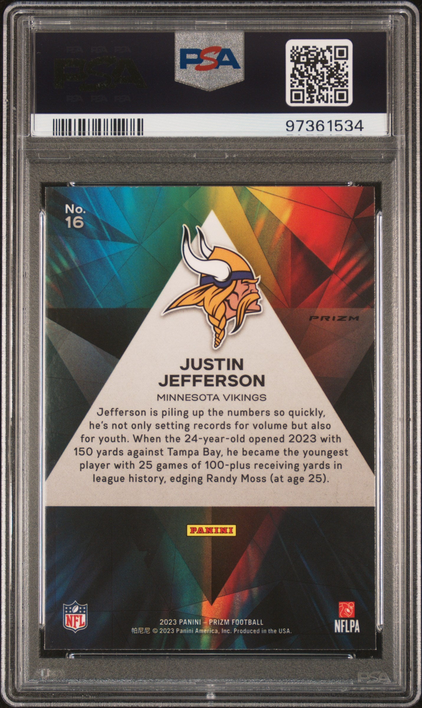 2023 Panini Prizm Prizmatic Justin Jefferson #16 Silver PSA 9