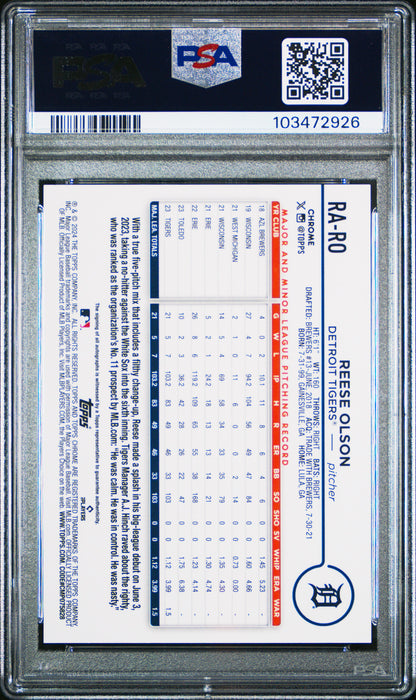 2024 Topps Chrome Rookie Autographs Reese Olson PSA 9