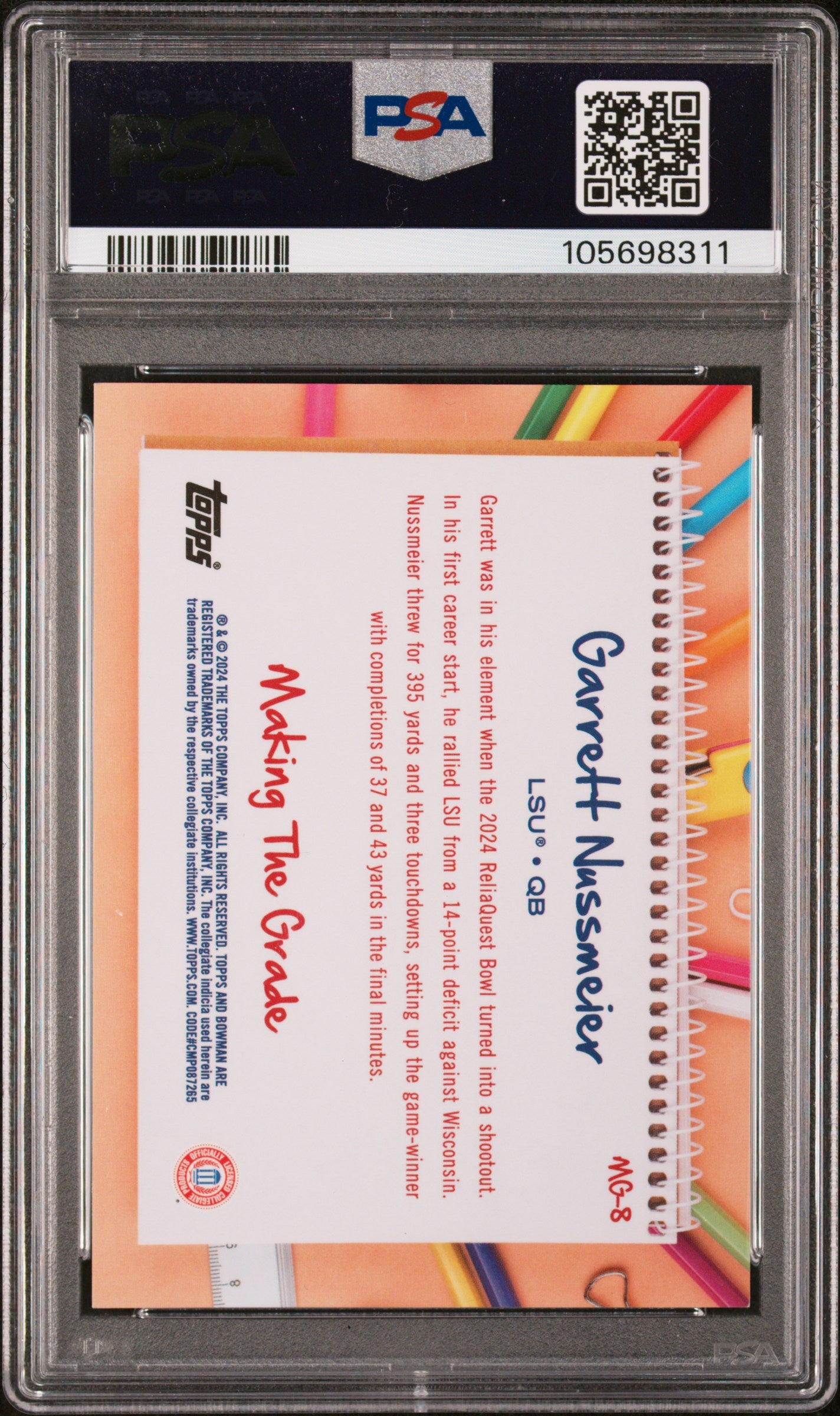 2024 Bowman Best University Making The Grade Garrett Nussmeier Teal Ref 14/15 PSA 9