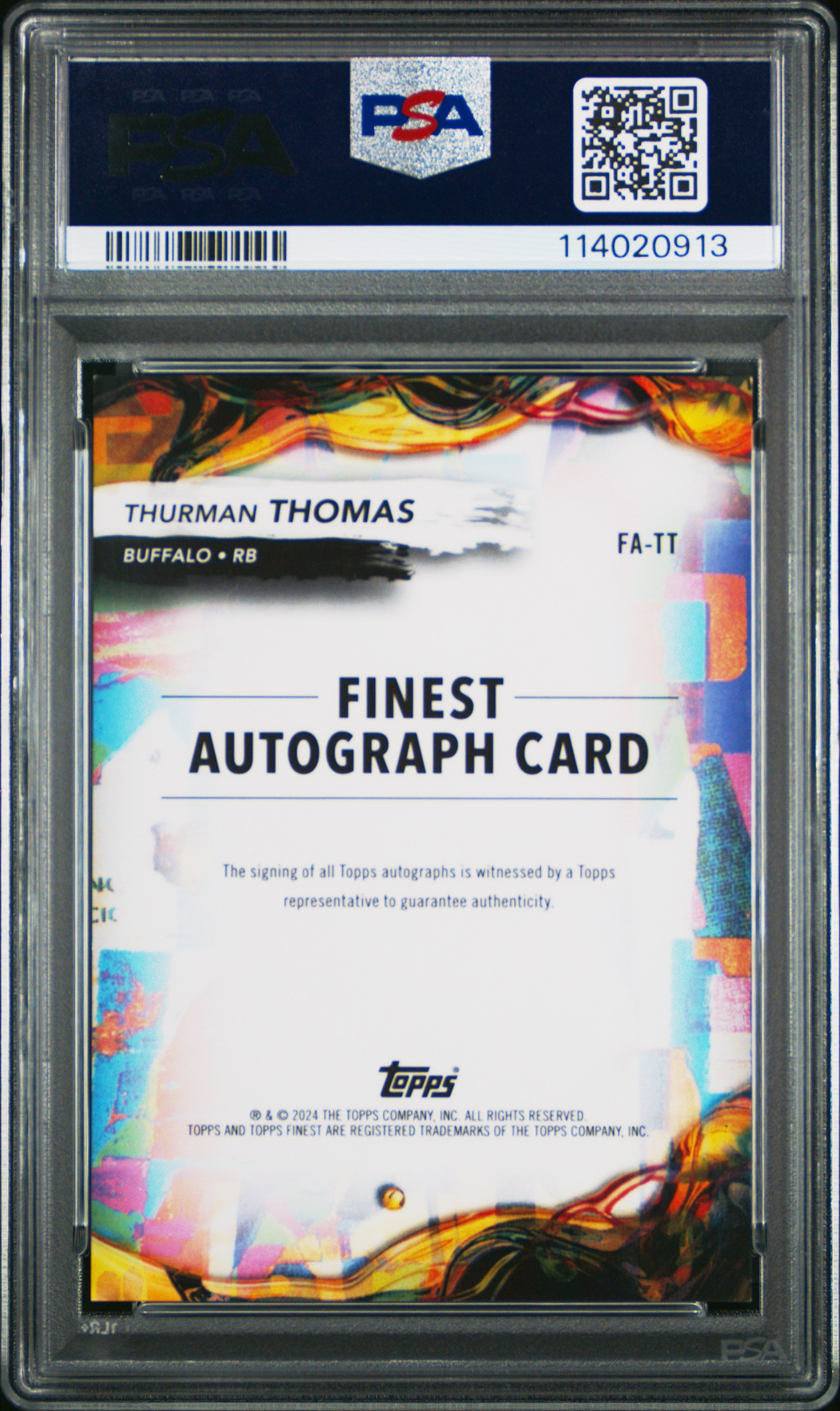 2024 Topps Finest Finest Autographs Thurman Thomas Black Geometric 12/25 PSA 9