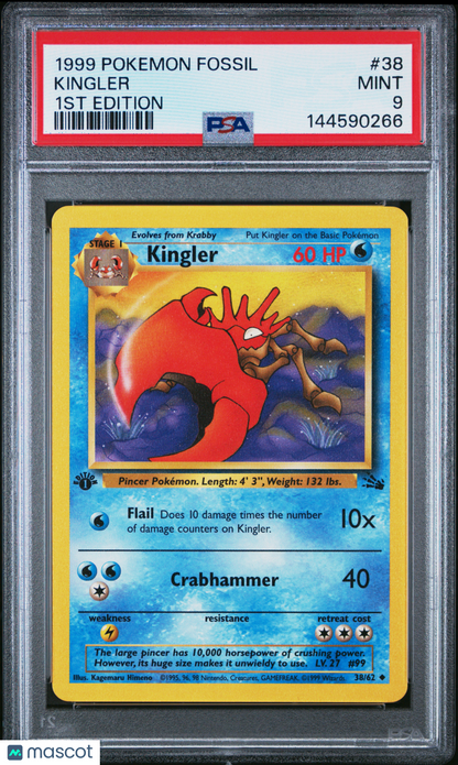 1999 Pokemon Fossil Kingler 1st Edition PSA 9