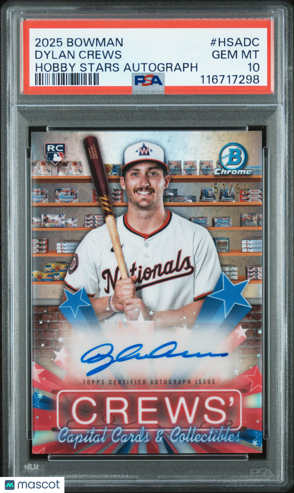 2025 Bowman Hobby Stars Autographs Dylan Crews 51/99 PSA 10