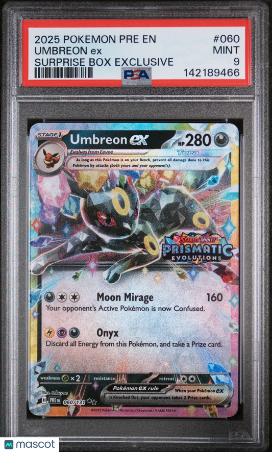 2025 Pokemon Pre EN-Prismatic Evolutions Umbreon EX Surprise Box Exclusive PSA 9
