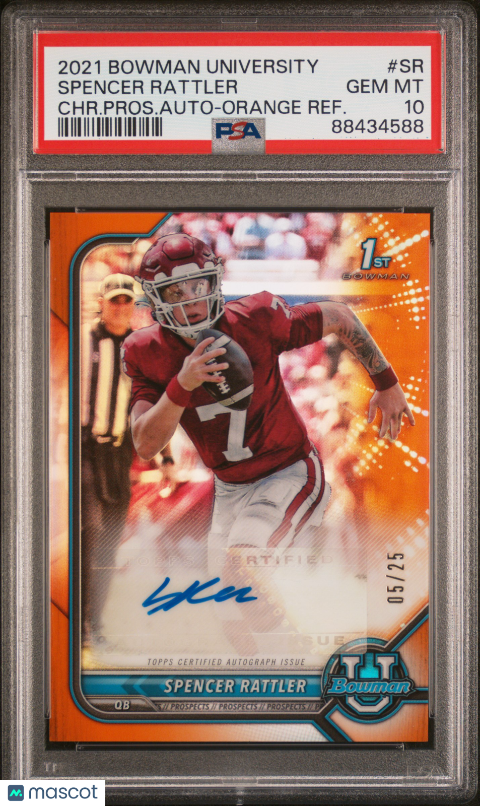 2021 Bowman University Chrome Spencer Rattler Auto Orange Refractor 05/25 PSA 10