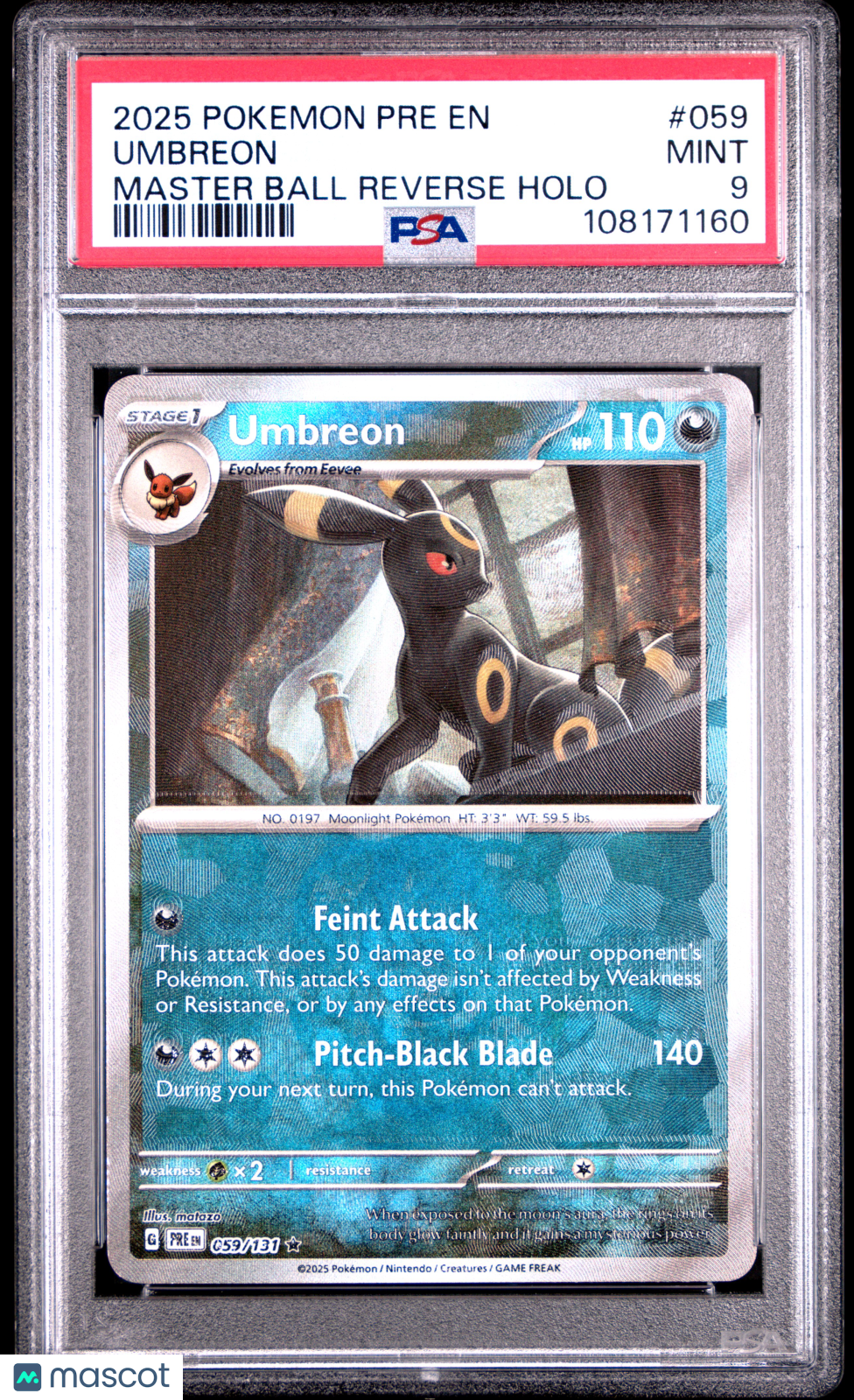 2025 Pokemon Pre EN-Prismatic Evolutions Umbreon Master Ball Reverse Holo PSA 9