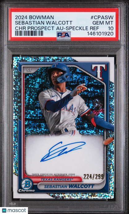 2024 Bowman Chrome Prospect Autographs Sebastian Walcott Speckle Ref/299 PSA 10