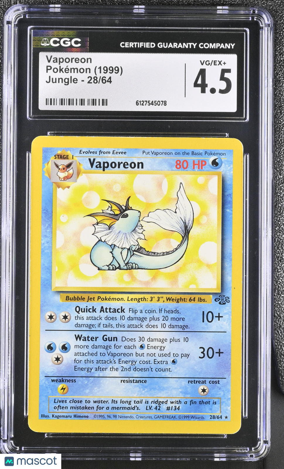 1999 Pokemon Jungle Vaporeon CGC 4.5