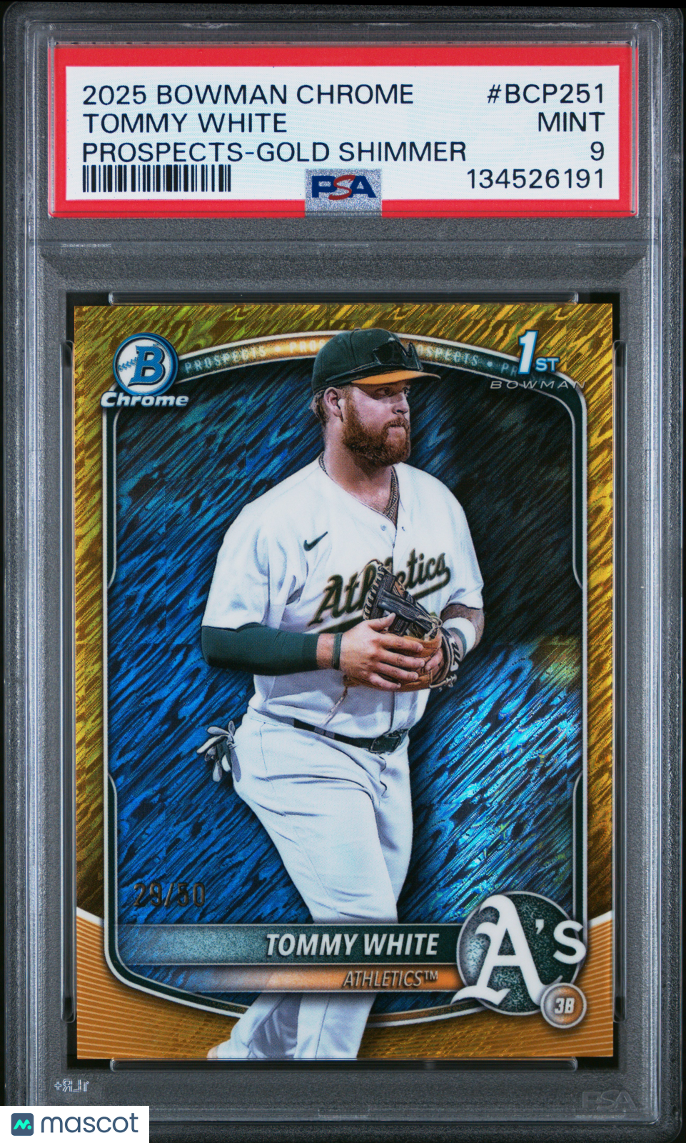 2025 Bowman Chrome Prospects Tommy White Gold Shimmer 29/50 PSA 9