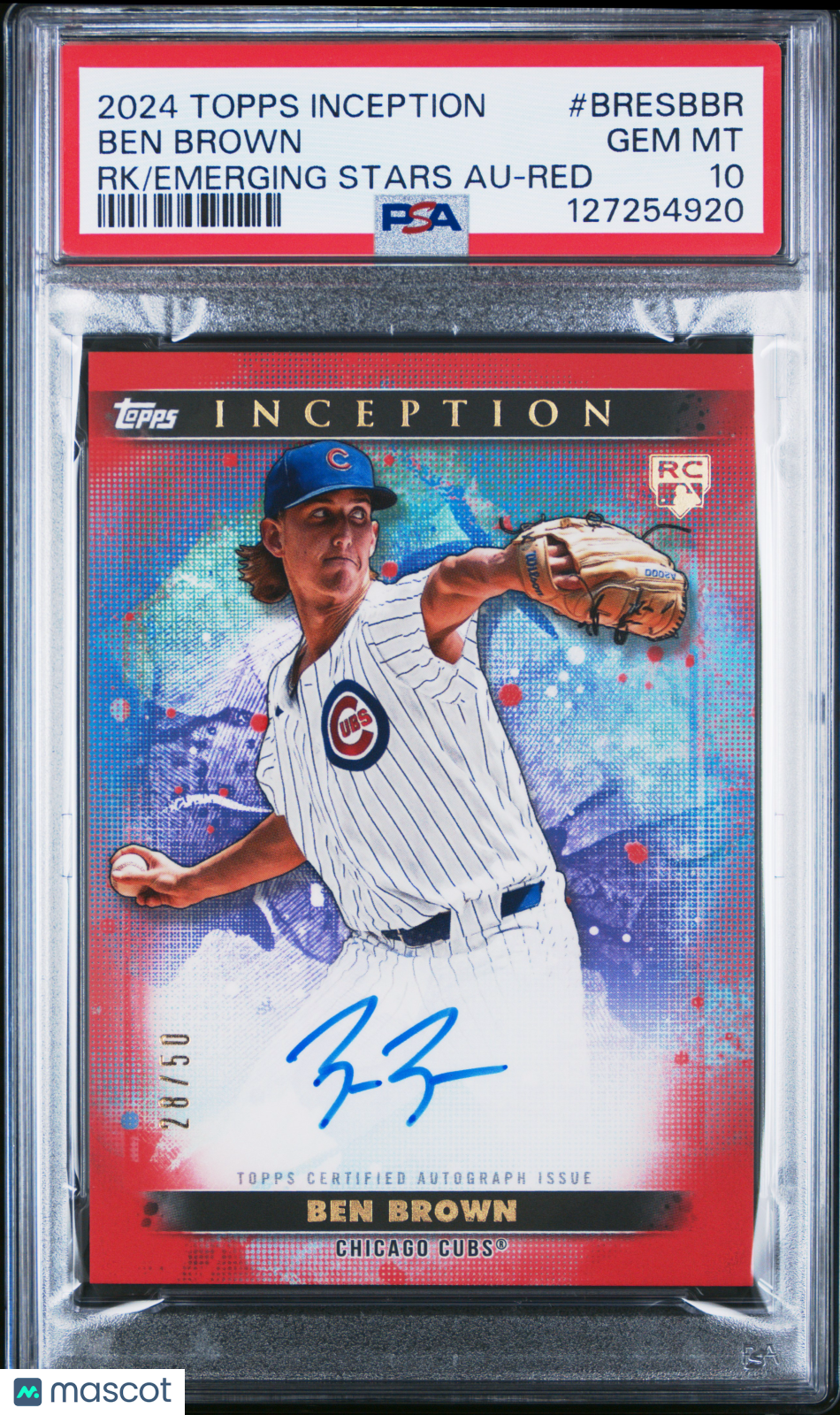 2024 Topps Inception Base Rookie And Emerging Star Autographs Ben Brown RK Stars Red 28/50 PSA 10