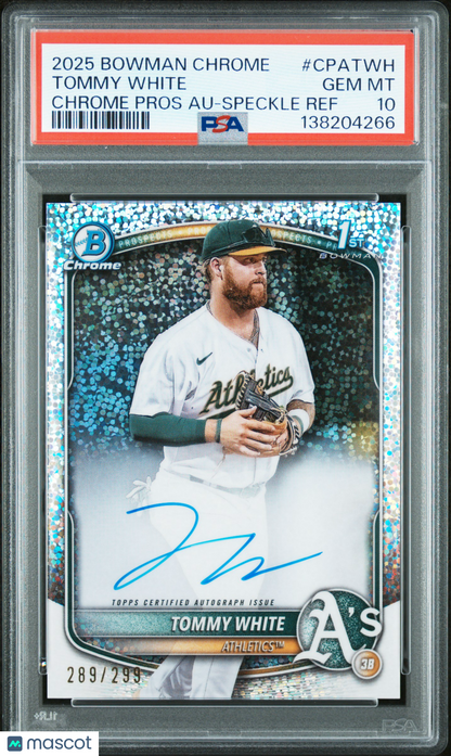 2025 Bowman Chrome Prospect Autographs Tommy White Speckle Ref 289/299 PSA 10