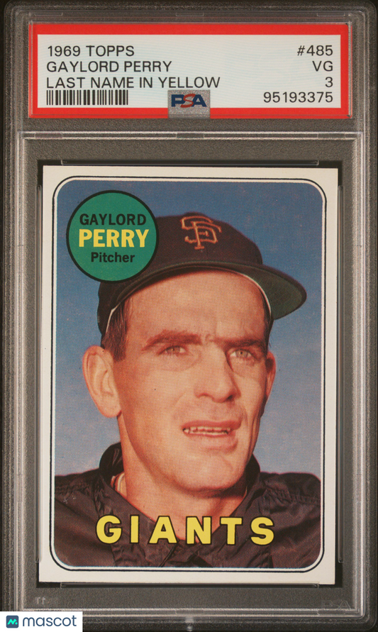 1969 Topps Gaylord Perry Last Name In Yellow PSA 3