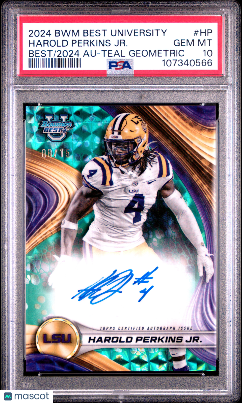 2024 Bowman Best University Harold Perkins JR. Teal Geometric Auto /15 PSA 10