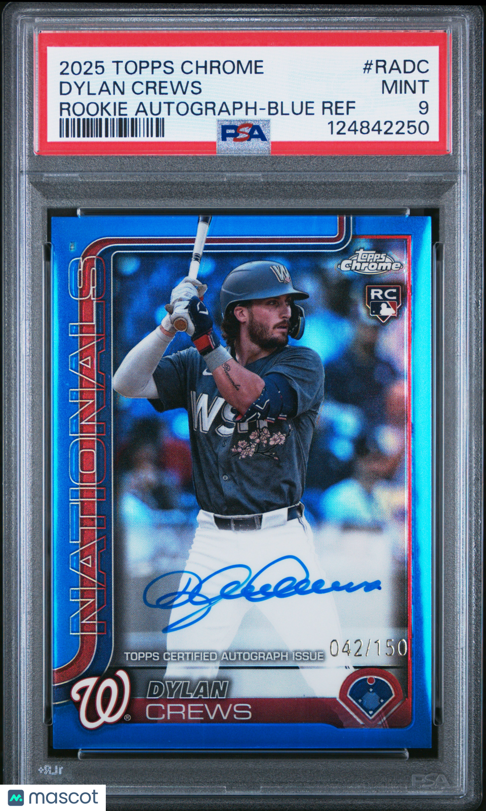 2025 Topps Chrome Rookie Autographs Dylan Crews Blue Ref 042/150 PSA 9