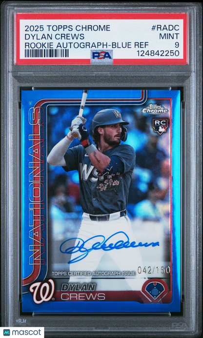 2025 Topps Chrome Rookie Autographs Dylan Crews Blue Ref 042/150 PSA 9