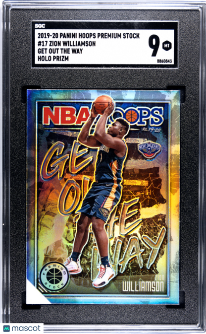 2019 Panini Hoops Premium Stock Zion Williamson Get Out The Way Holo Prizm SGC 9