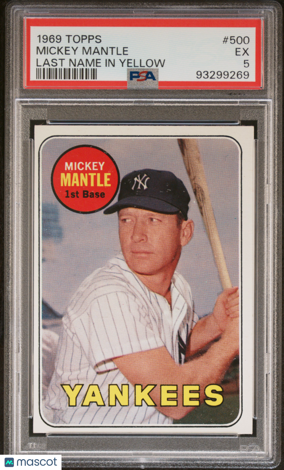 1969 Topps Mickey Mantle Last Name In Yellow PSA 5