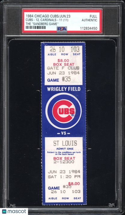 1984 Chicago Cubs-Full The "sandberg Game" PSA A