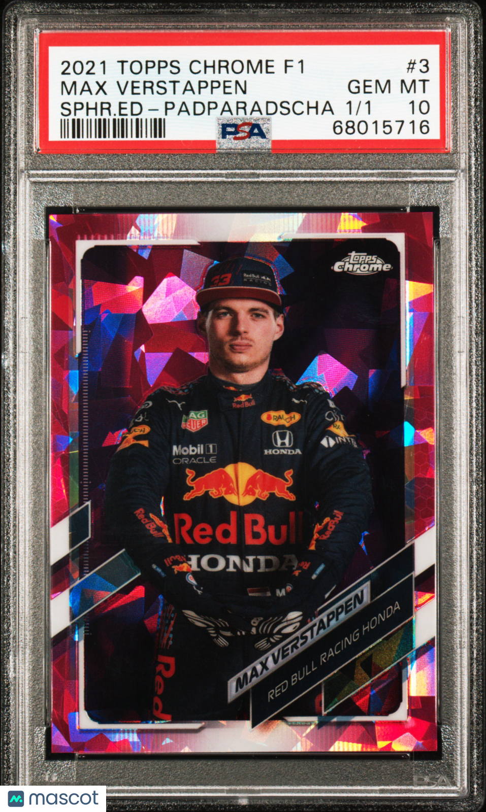 2021 Topps Chrome Formula 1 Sapphire Edition Max Verstappen Sphr. Ed Padparadscha 1/1 PSA 10