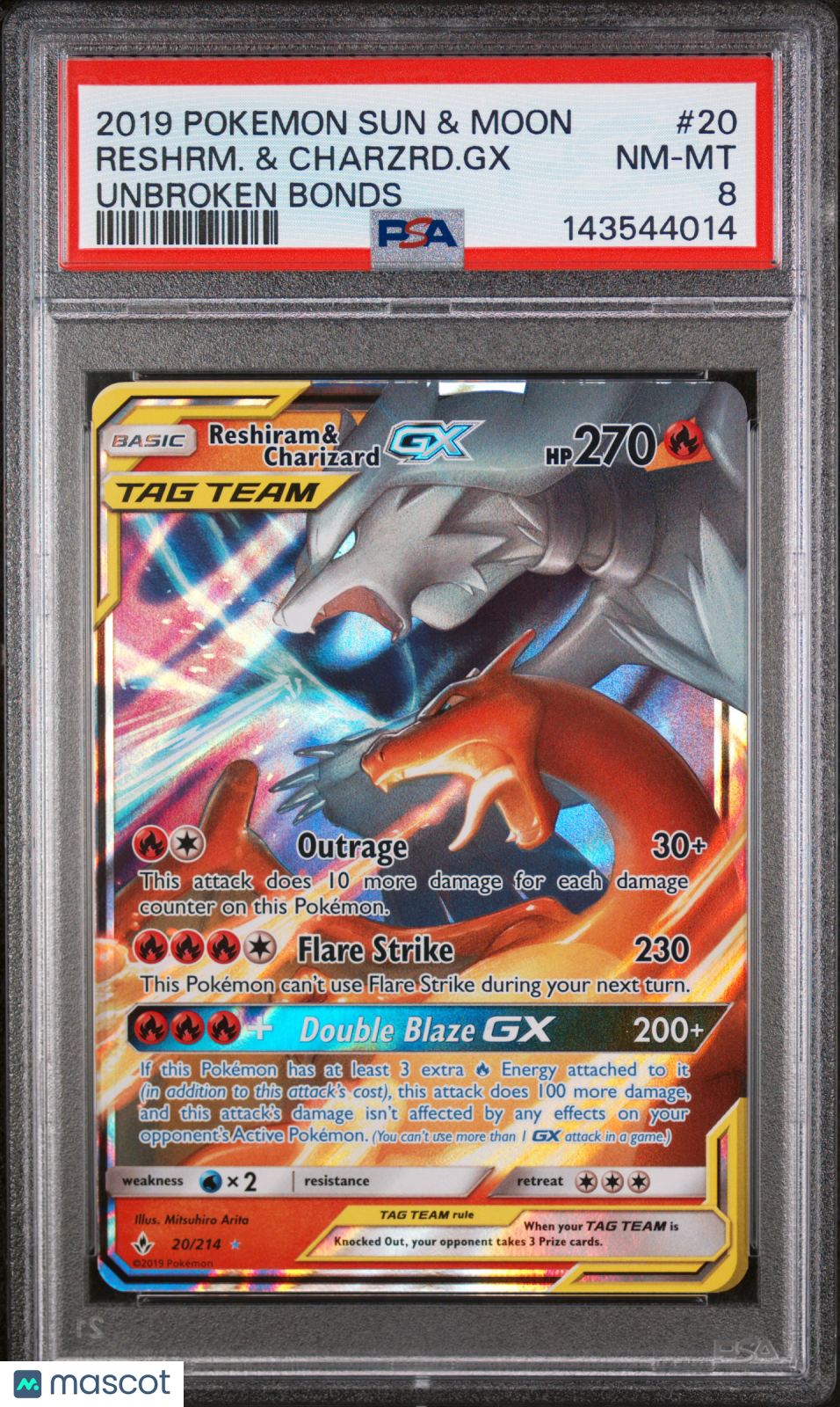 Pokemon Sun & Moon Unbroken Bonds Reshrm. & Charzrd. GX Unbroken Bonds PSA 8
