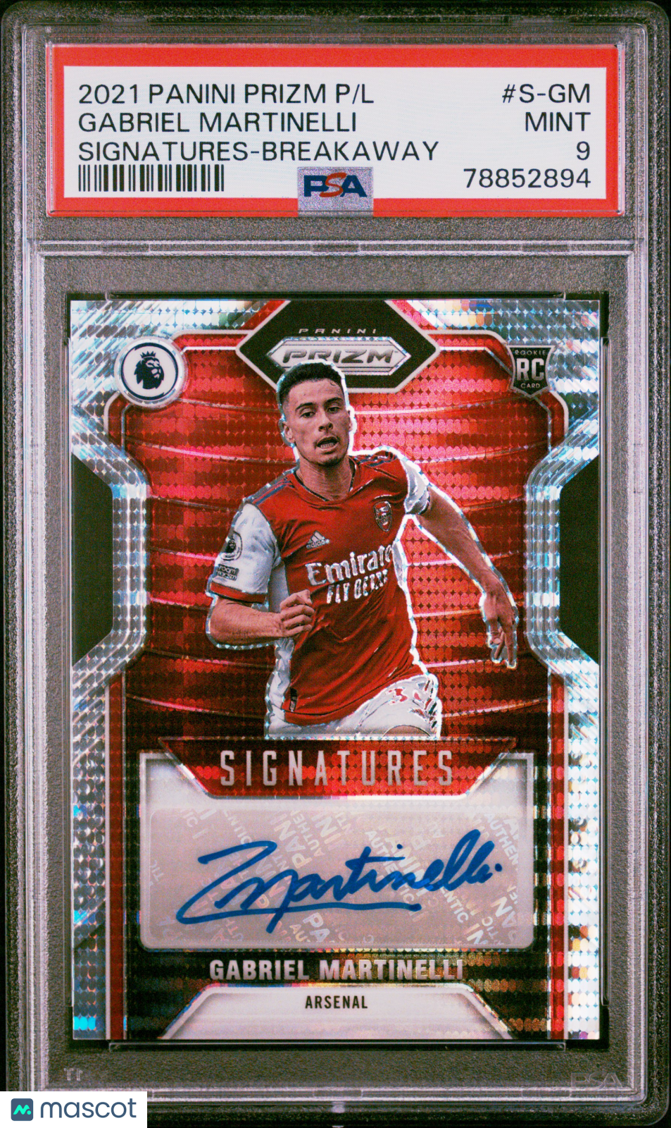 2021 Panini Prizm Premier League Gabriel Martinelli Breakaway RC Auto PSA 9