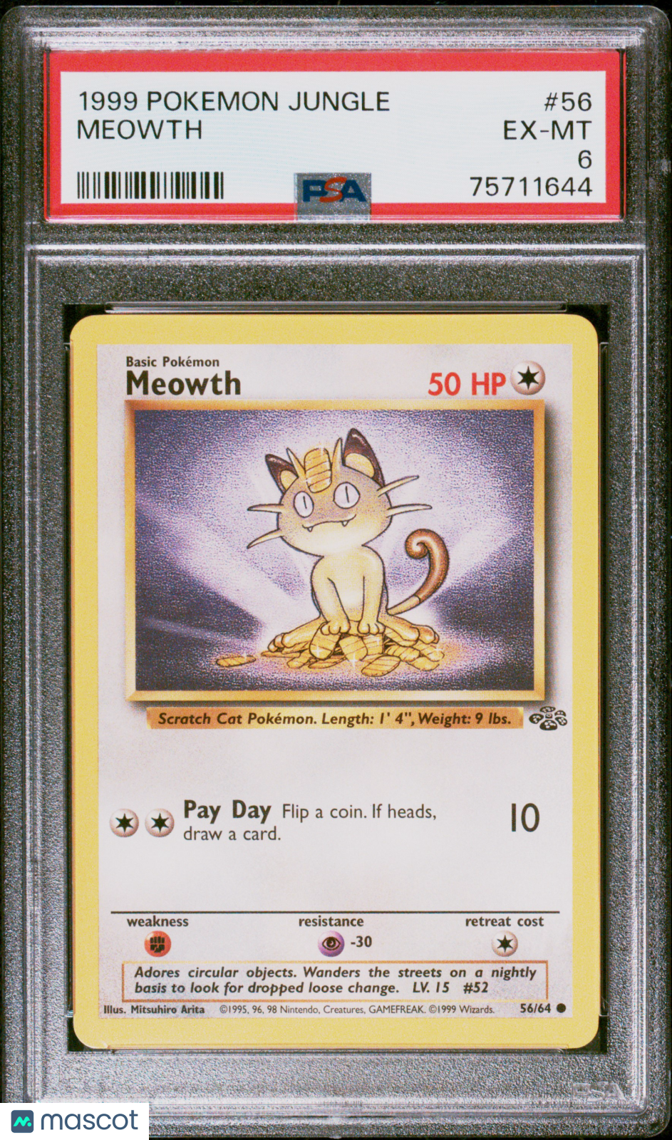 1999 Pokemon Jungle Meowth PSA 6
