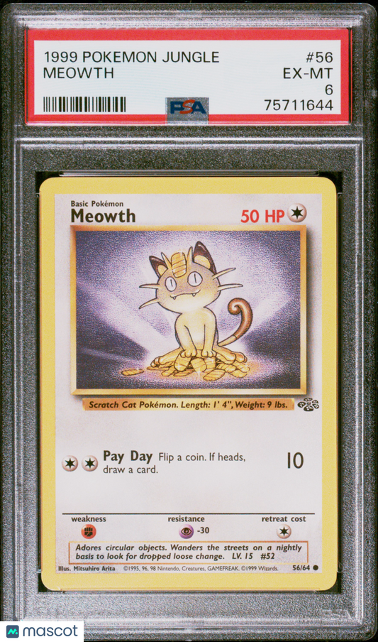 1999 Pokemon Jungle Meowth PSA 6