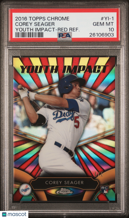 2016 Topps Chrome Youth Impact Corey Seager Red Refractor PSA 10