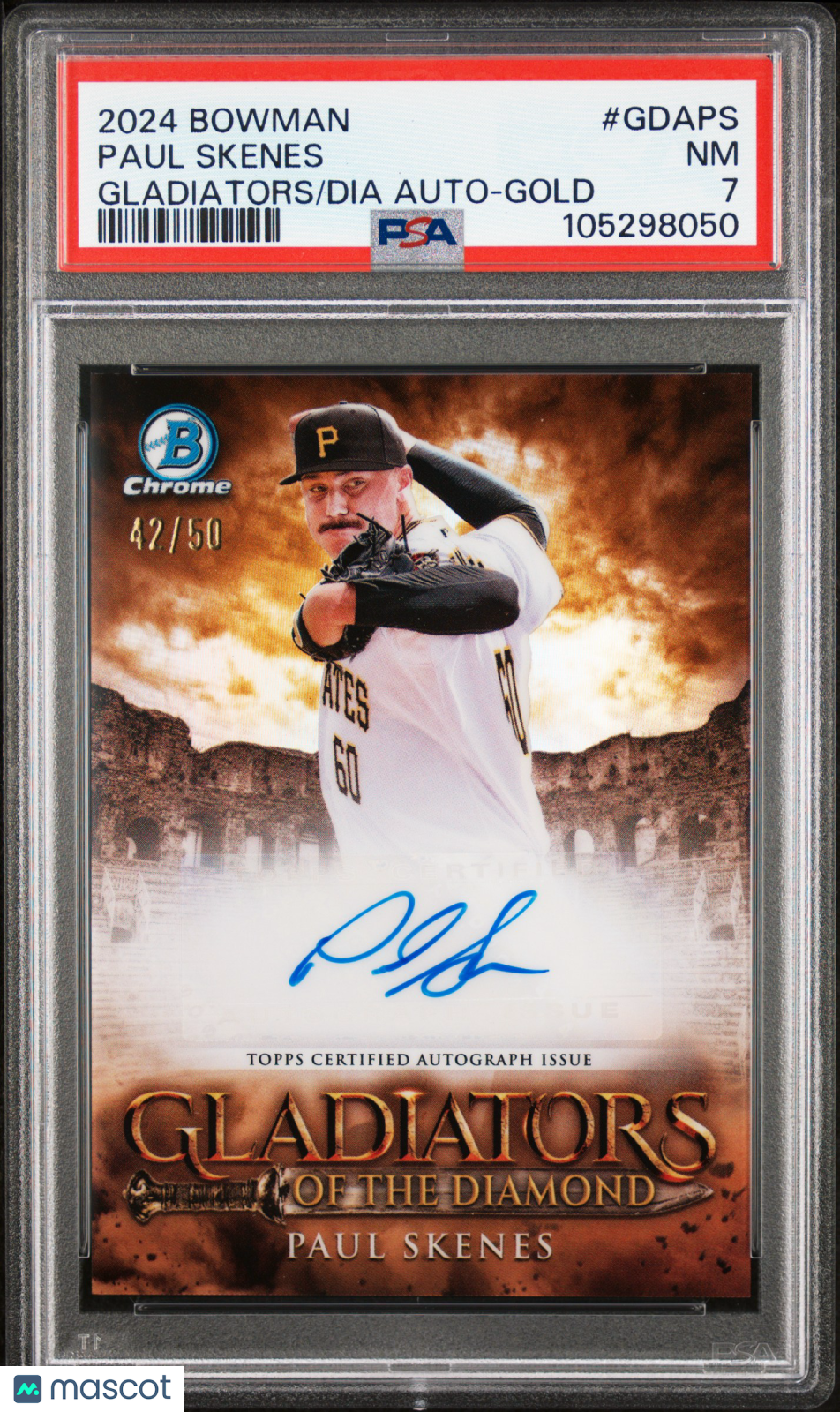 2024 Bowman Gladiators Of The Diamond Autographs Paul Skenes Gold 42/50 PSA 7