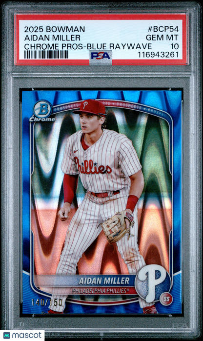 2025 Bowman Chrome Prospects Aidan Miller Blue Raywave 140/150 PSA 10