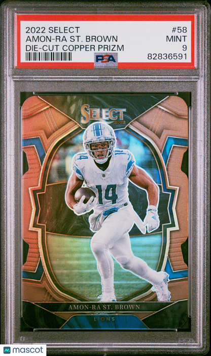 2022 Panini Select Amon-Ra ST. Brown #58 Die Cut Copper Prizm PSA 9