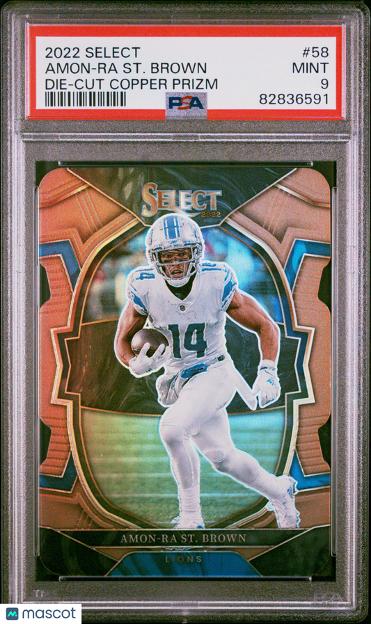 2022 Panini Select Amon-Ra ST. Brown #58 Die Cut Copper Prizm PSA 9