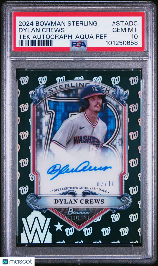 2024 Bowman Sterling Sterling Tek Autographs Dylan Crews #STADC Aqua Ref 02/10 PSA 10