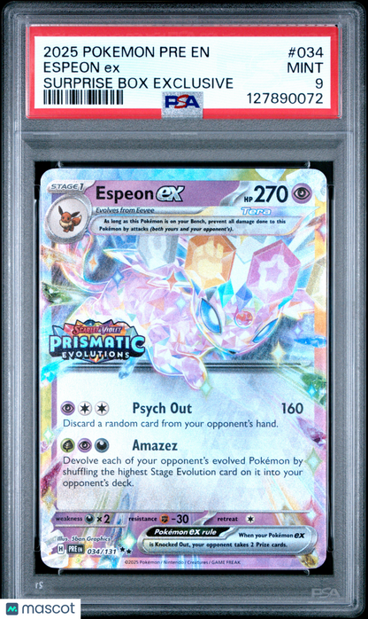 2025 Pokemon Pre EN-Prismatic Evolutions Espeon EX Surprise Box Exclusive PSA 9
