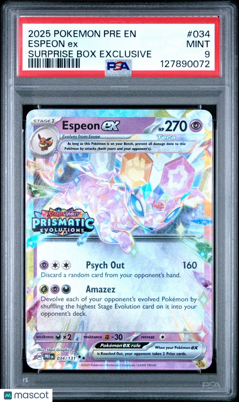 2025 Pokemon Pre EN-Prismatic Evolutions Espeon EX Surprise Box Exclusive PSA 9