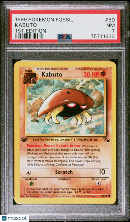 1999 Pokemon Fossil Kabuto 1ST Edition PSA 7